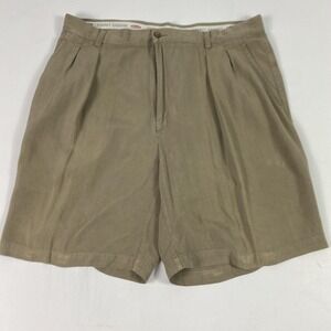 Tommy Bahama Relax Shorts Mens 38 Beige Silk Pleated Chino 9 Inseam Herringbone